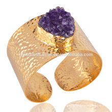 Amethyst Druzy Fashion Cuff Bracelet Gold Plated Cuff